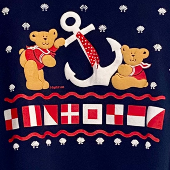 Vintage 90's Collared Sweatshirt Teddy Bear Anchor Sz M - Picture 3 of 9